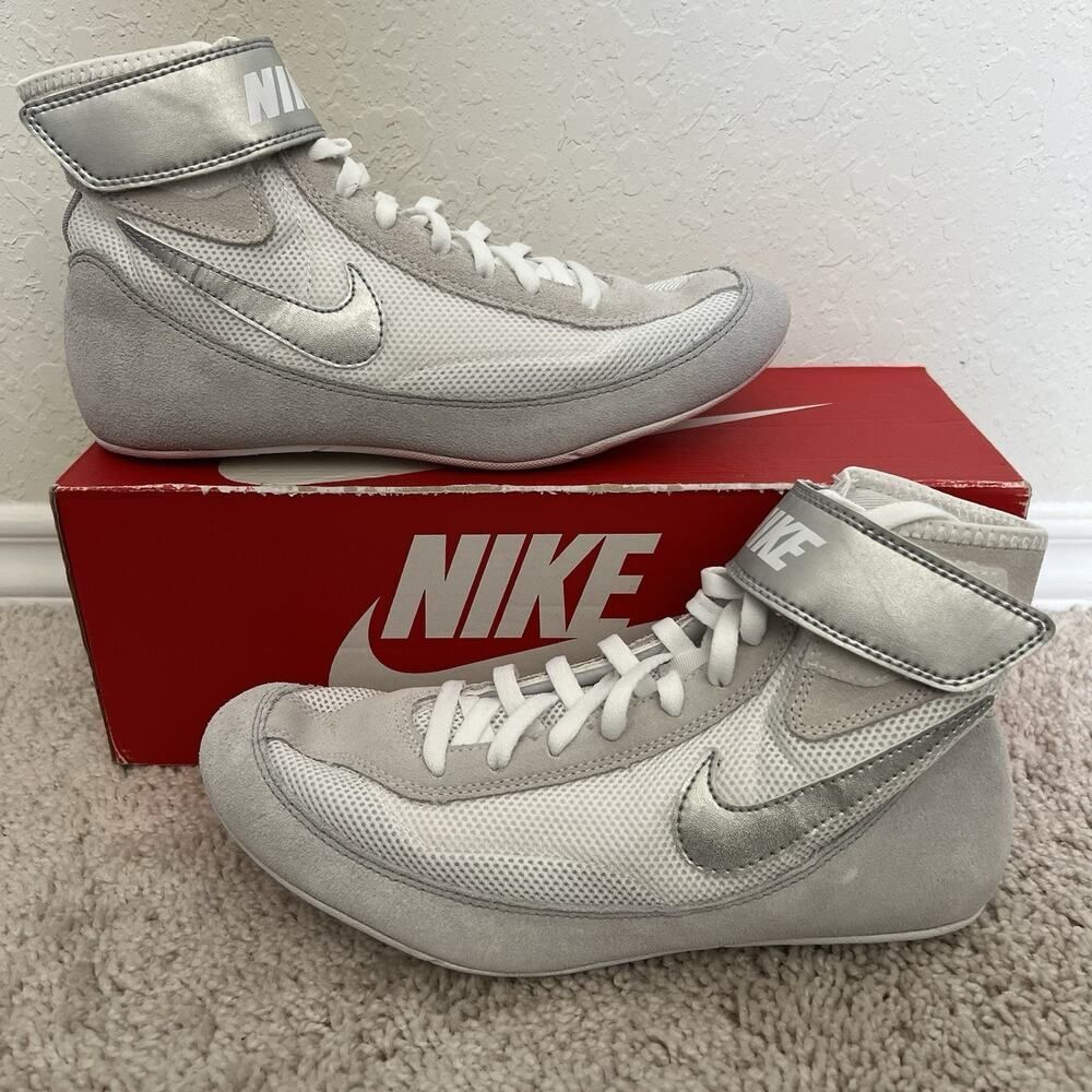 Nike SpeedSweep 7 White Metallic Silve Wrestling Shoes 366683-100 Men Size 10.5